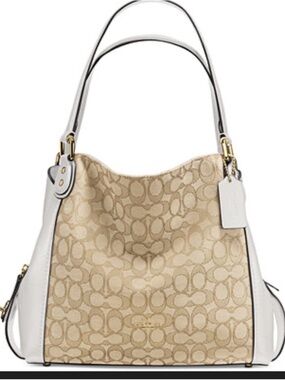 Coach Edie Signature Canvas Hobo Bag in Khaki/Chalk